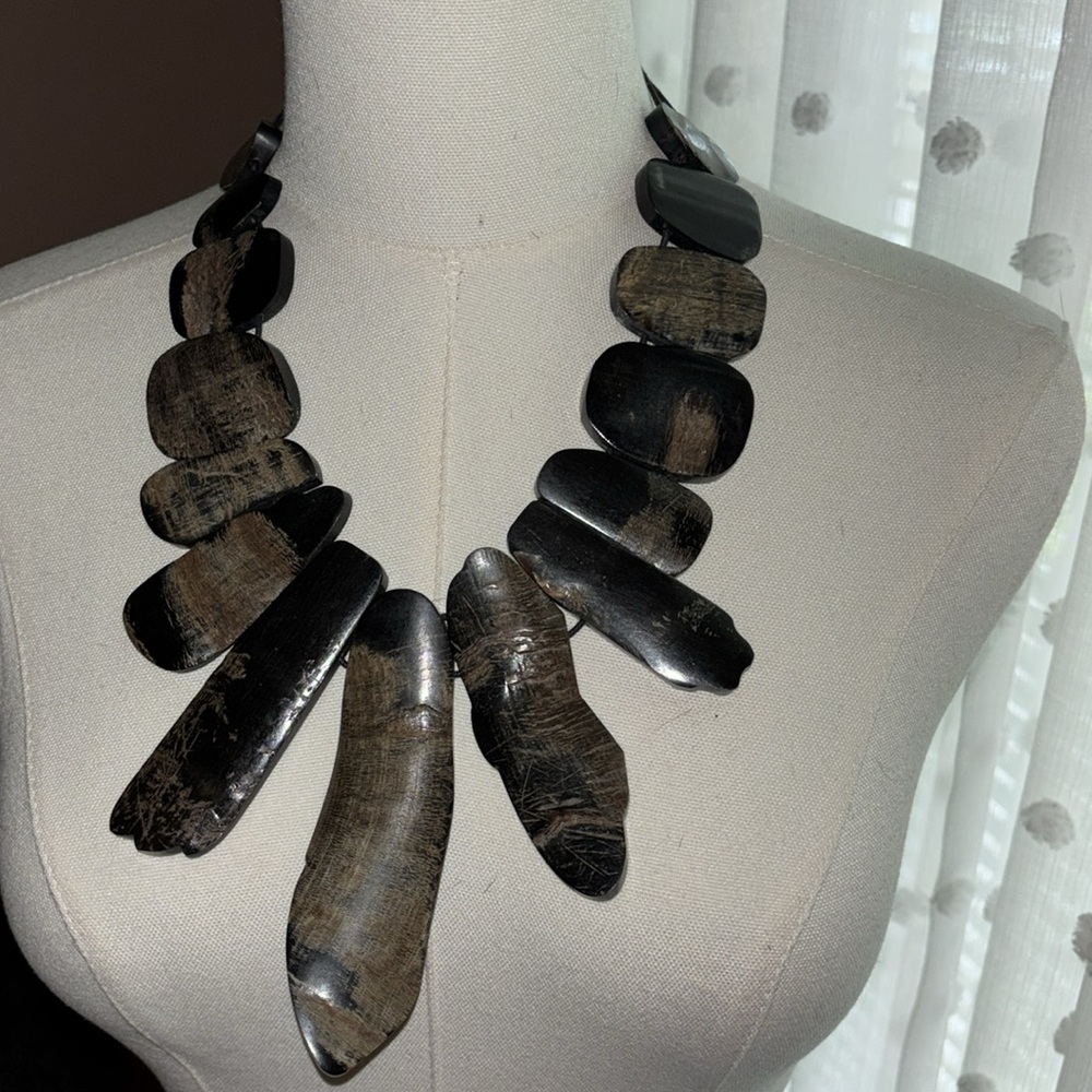 Iris Apfel & Bajalia Brown Bone Chunky Statement Necklace